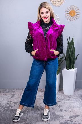 She's A Perfect Vibe Dark Magenta Velvet Vest - O5615DMG