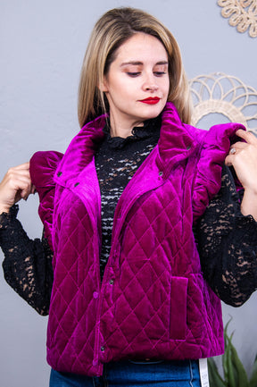 She's A Perfect Vibe Dark Magenta Velvet Vest - O5615DMG