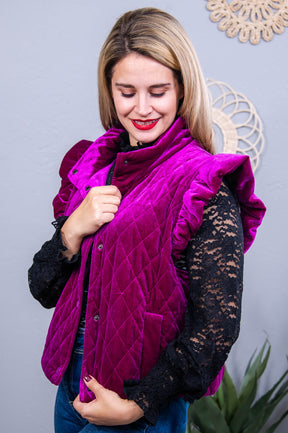 She's A Perfect Vibe Dark Magenta Velvet Vest - O5615DMG