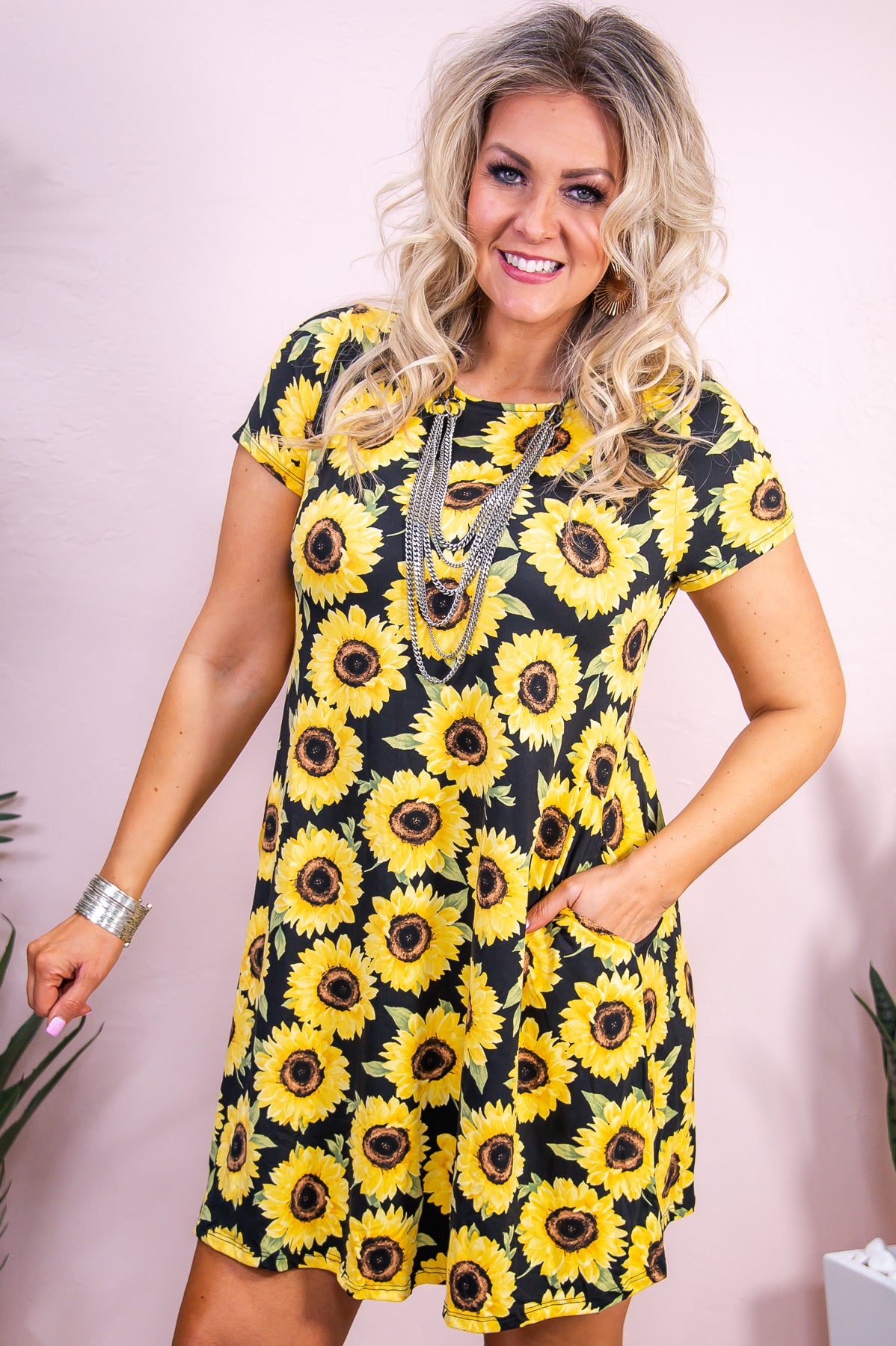 Sunflower Print dress with Frill – La Dee Da