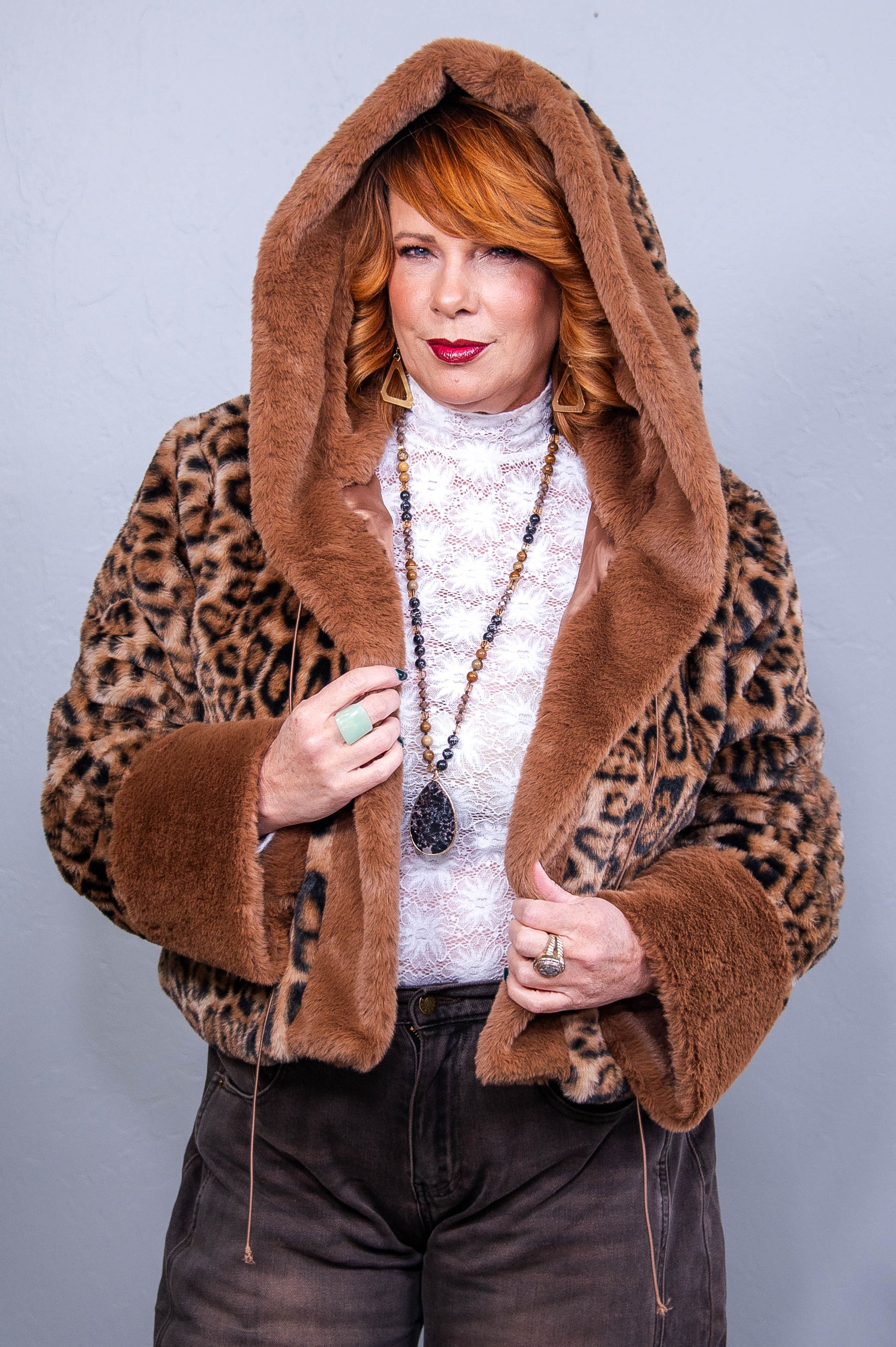 She Has Fire In Her Soul Brown Printed Faux Fur Jacket - O5659BR