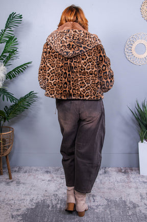 She Has Fire In Her Soul Brown Printed Faux Fur Jacket - O5659BR