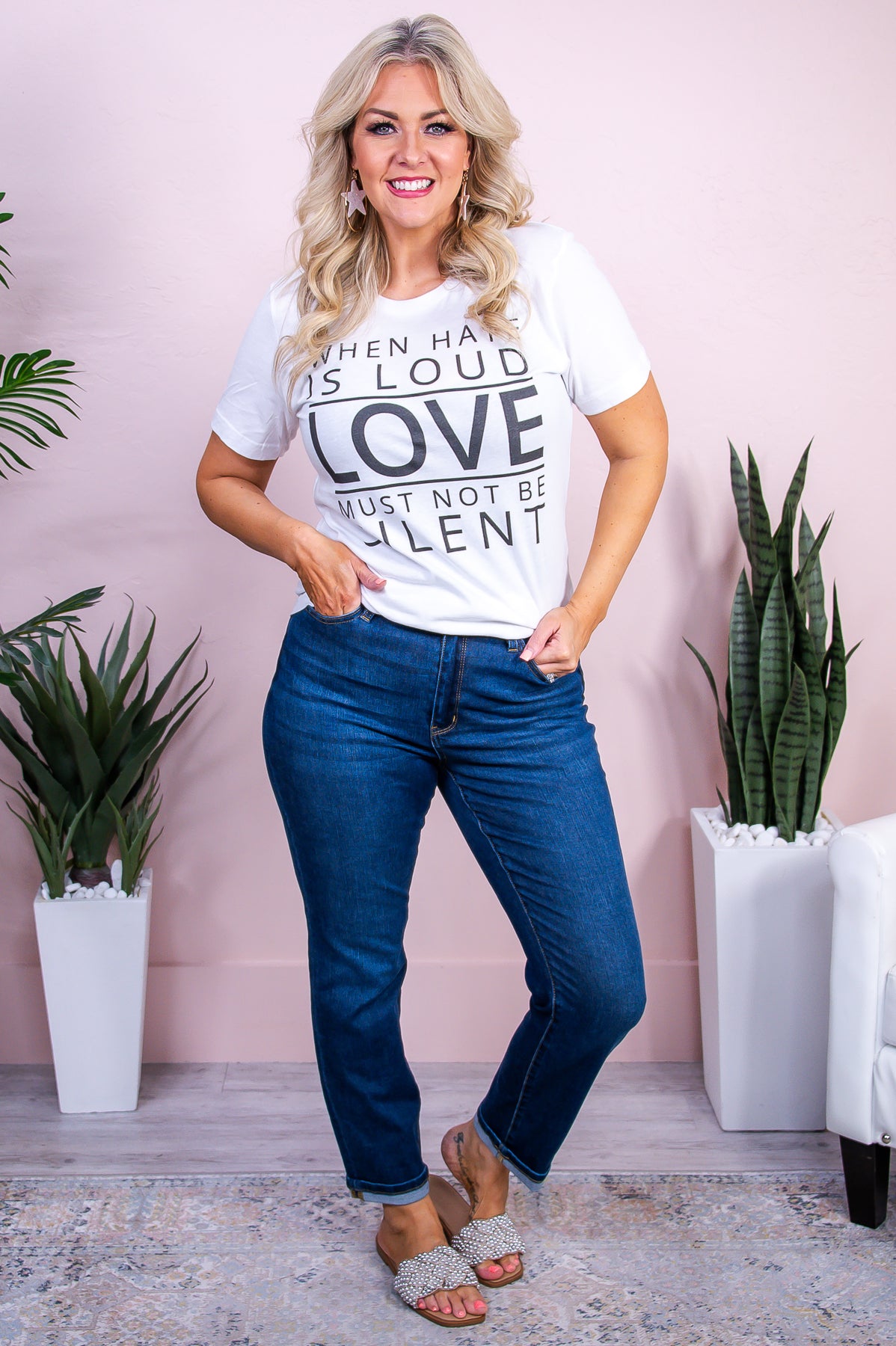 Love Must Not Be Silent White Graphic Tee - A3462WH