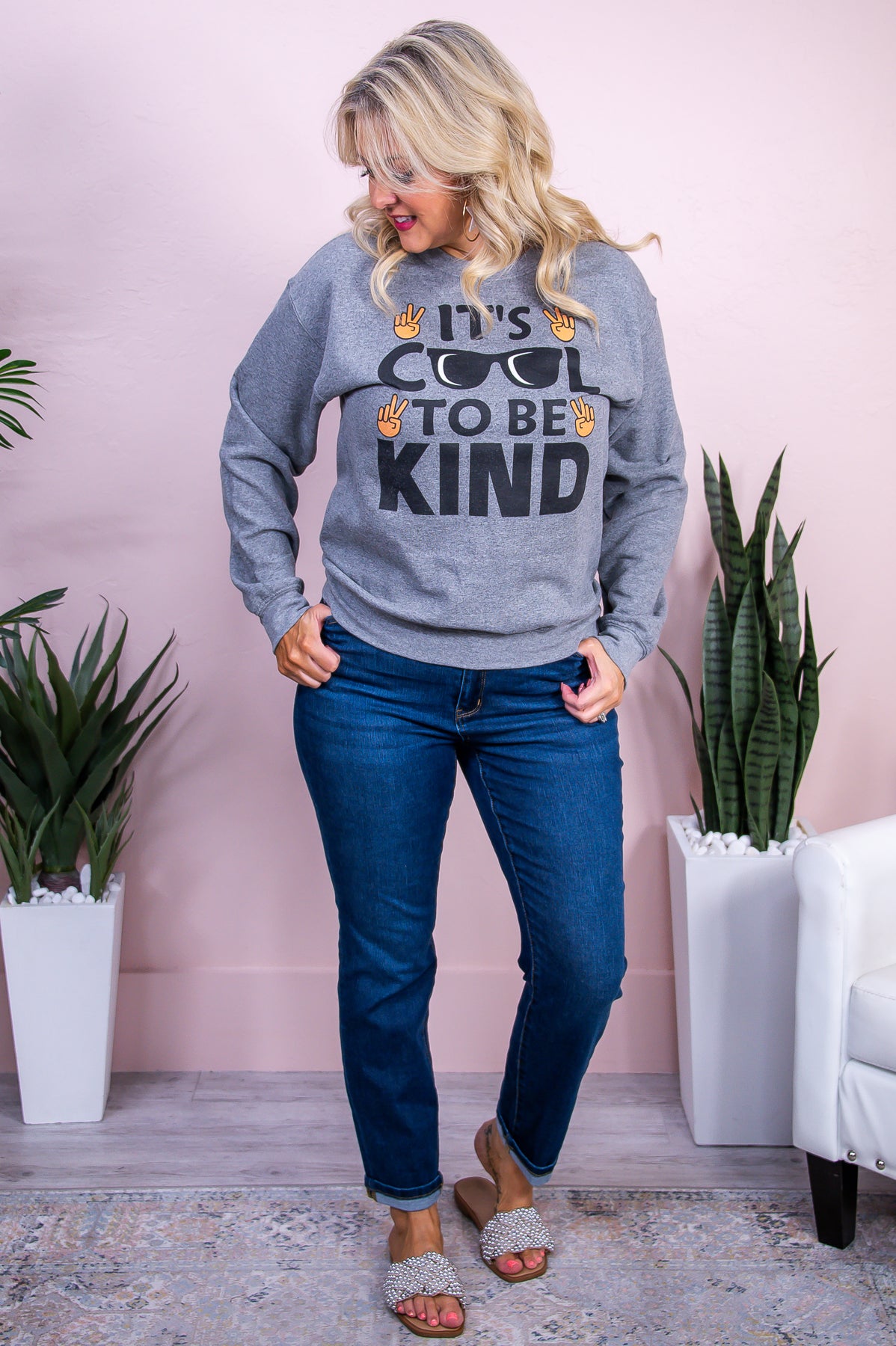 Cool To Be Kind Athletic Heather Gray Graphic Sweatshirt - A3465AHG