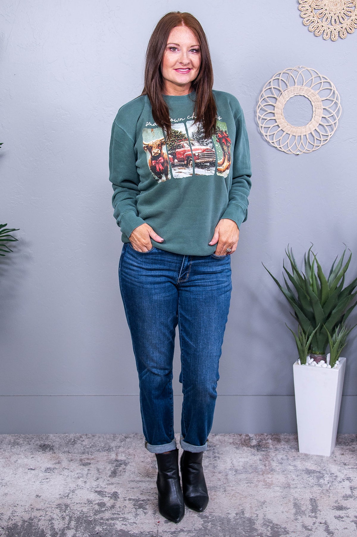 Small Town Christmas Pigment Alpine Green Graphic Sweatshirt - A3767PAG