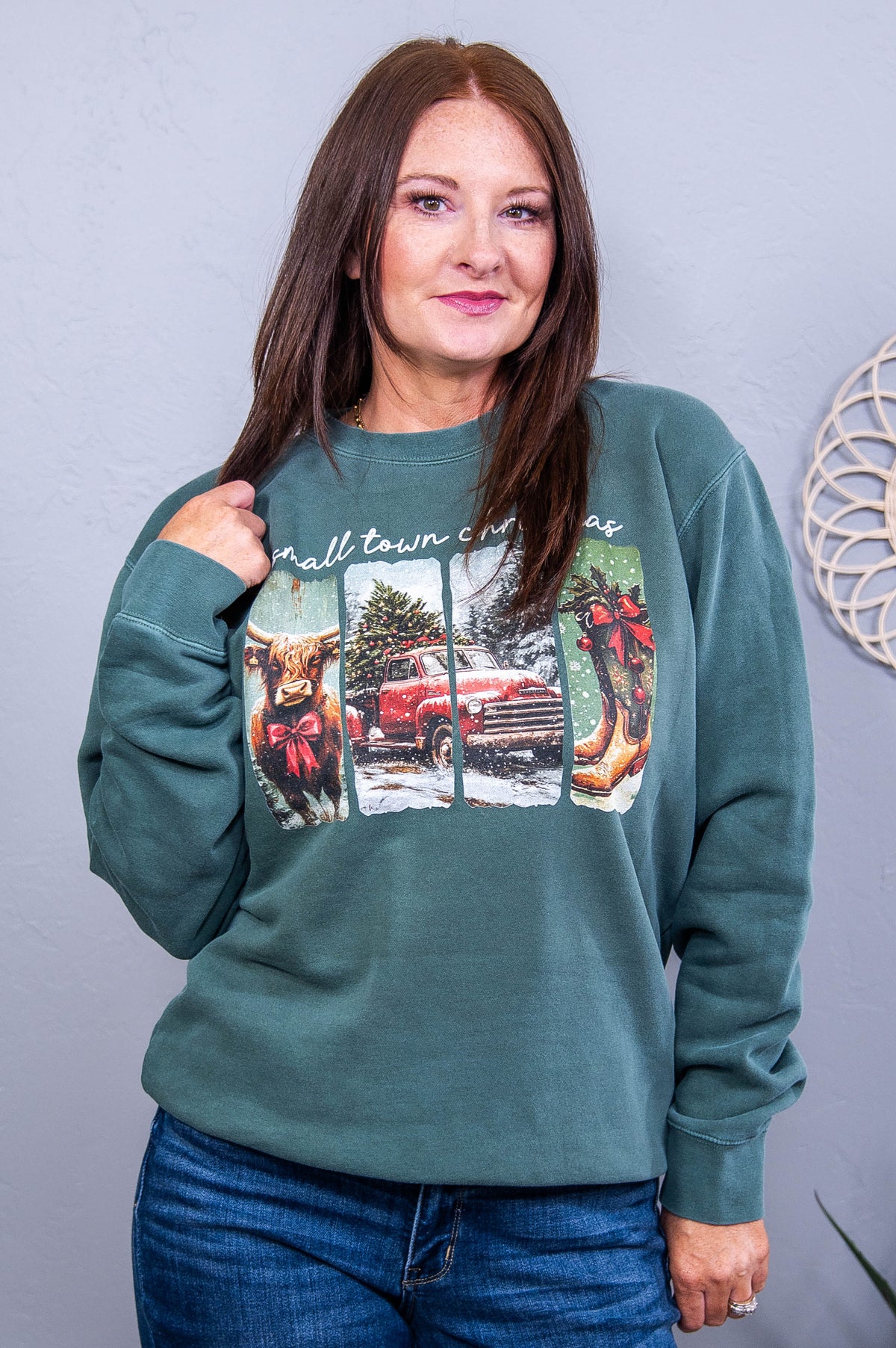 Small Town Christmas Pigment Alpine Green Graphic Sweatshirt - A3767PAG