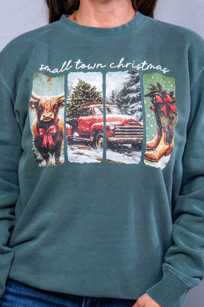 Small Town Christmas Pigment Alpine Green Graphic Sweatshirt - A3767PAG