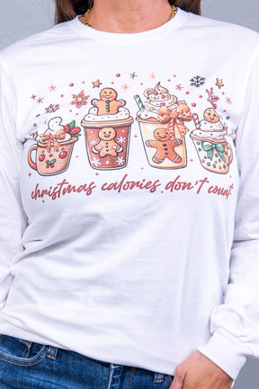 Christmas Calories Don't Count White Long Sleeve Graphic Tee - A3758WH