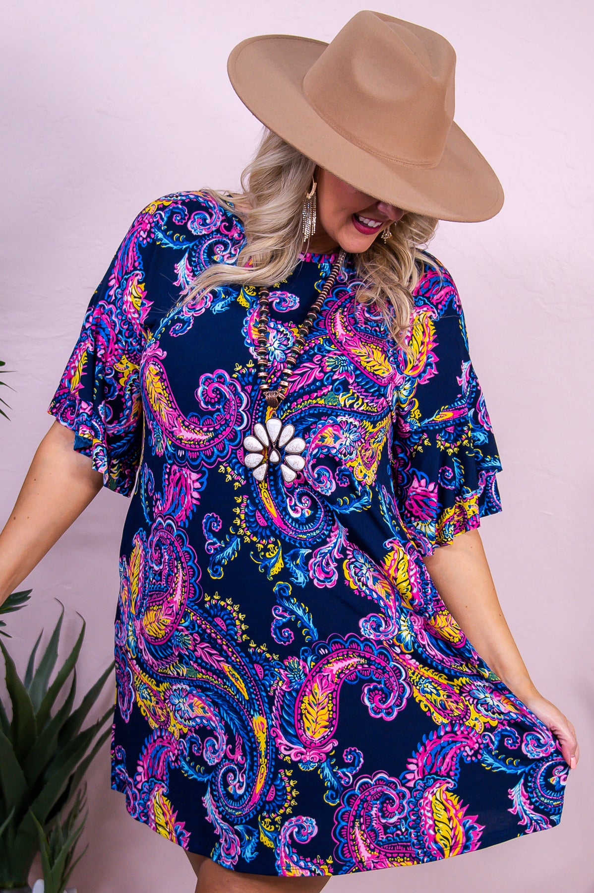 Change Is Good Navy/Pink/Yellow Paisley Dress - D5451NV