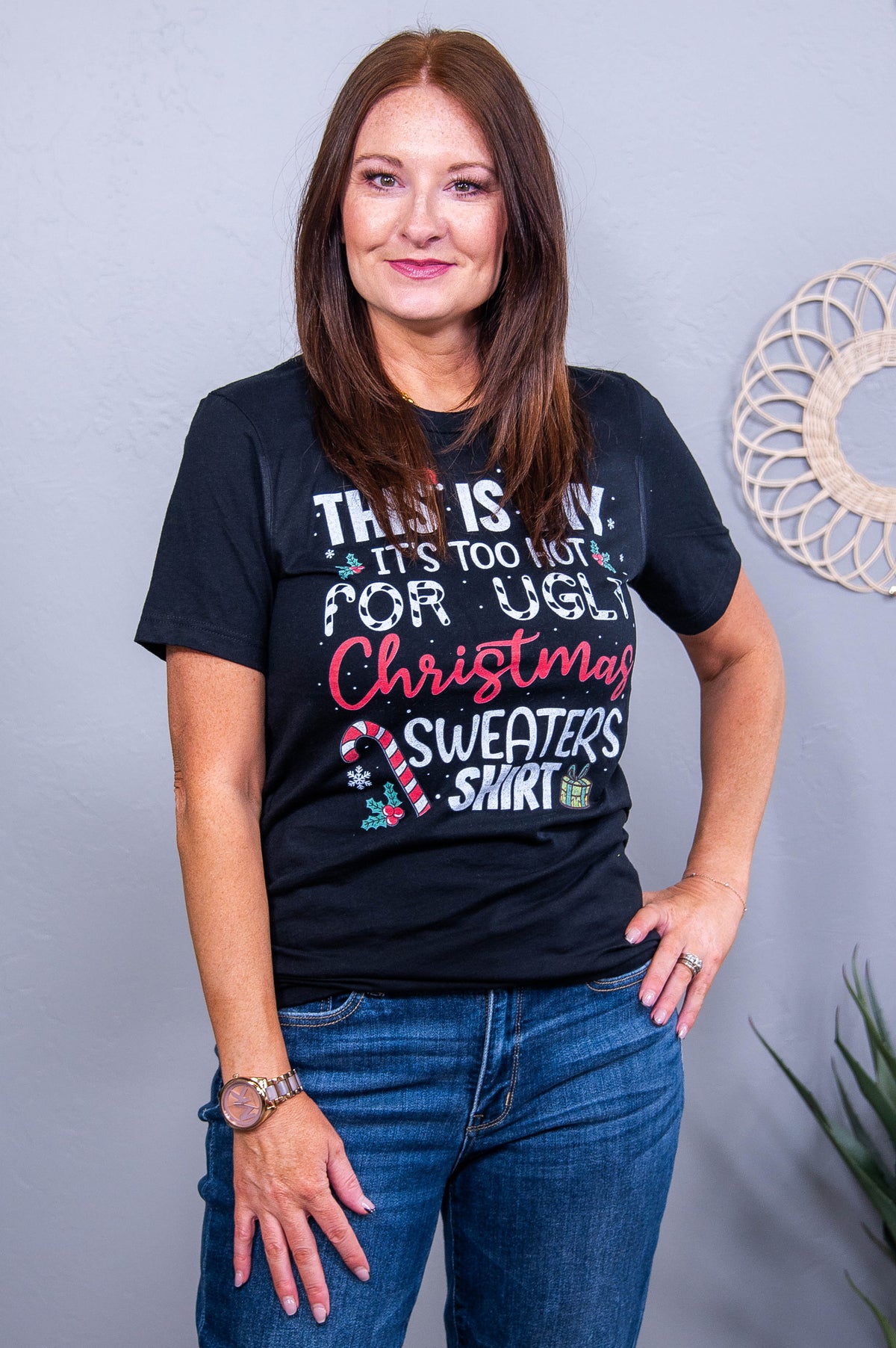 Too Hot For Ugly Christmas Sweaters Black Graphic Tee - A3757BK