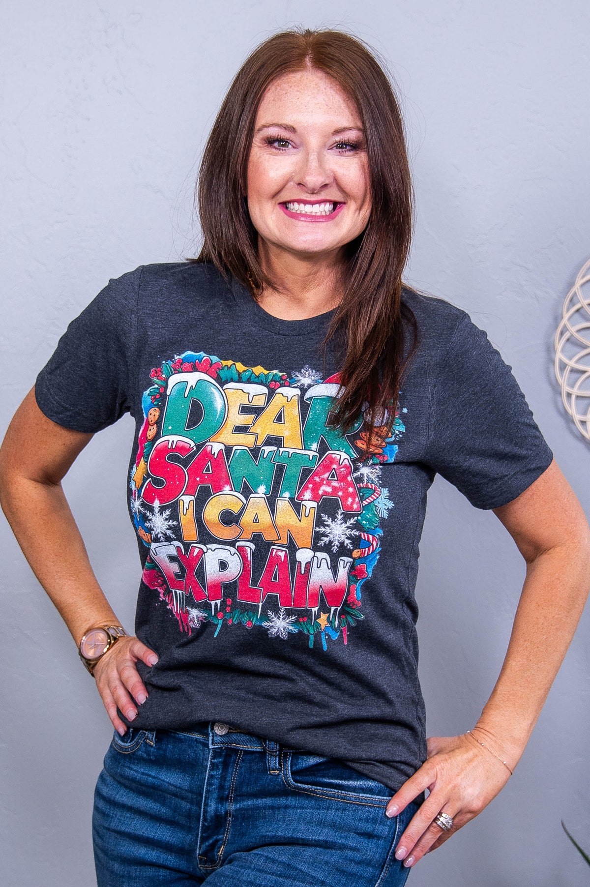 Dear Santa I Can Explain Dark Heather Gray Graphic Tee - A3763DHG