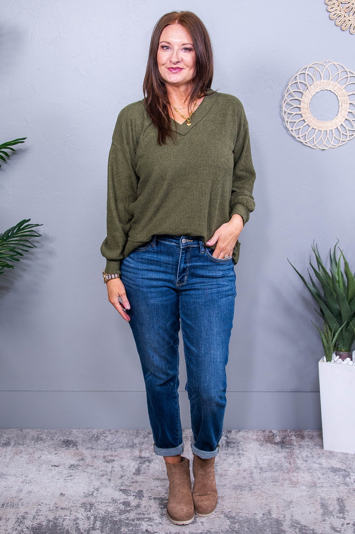 Not Your Average Basic Olive V Neck Top - T10701OL