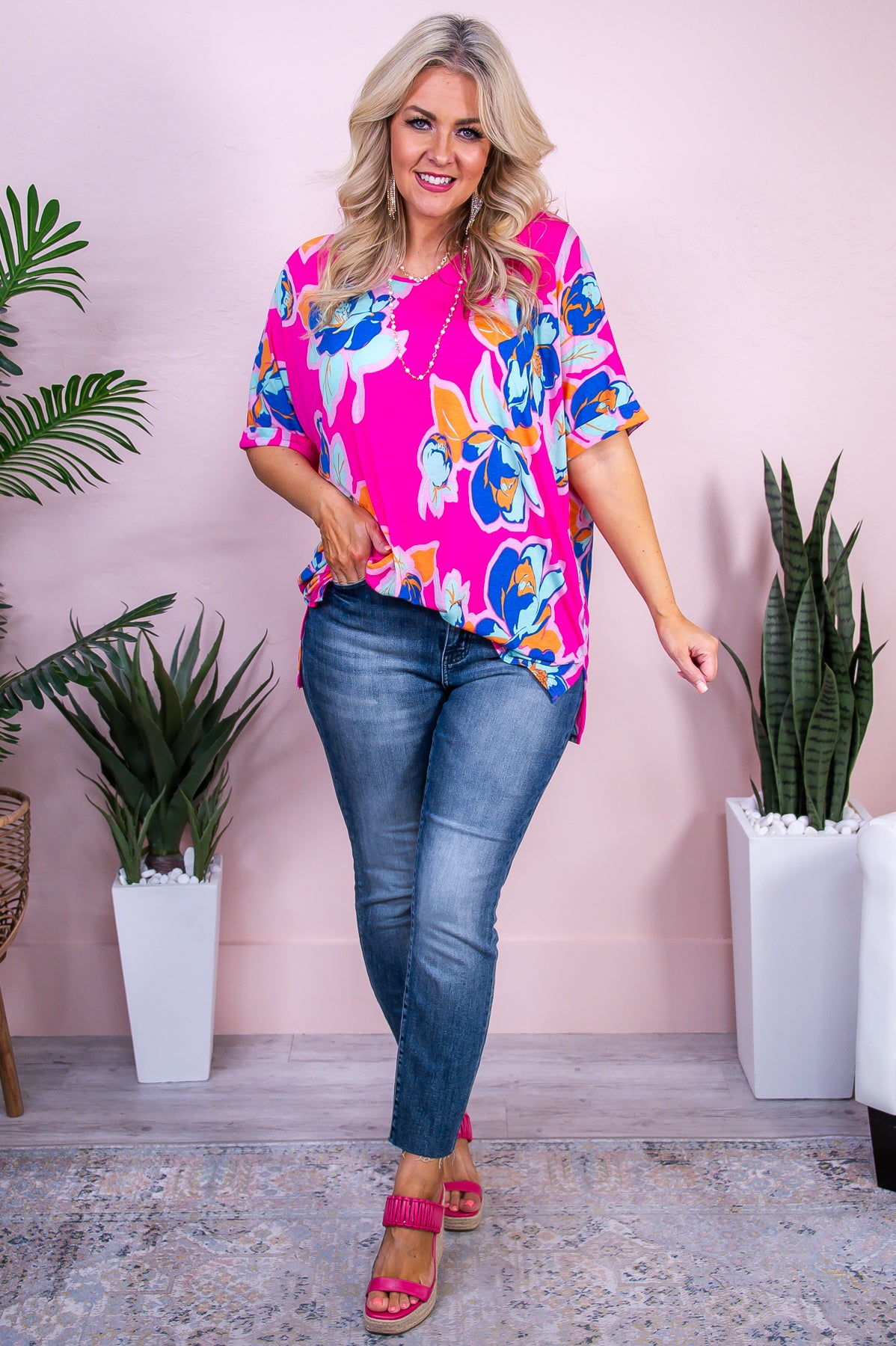 Summer On My Mind Hot Pink/Multi Color Floral Tunic - T10000HPK