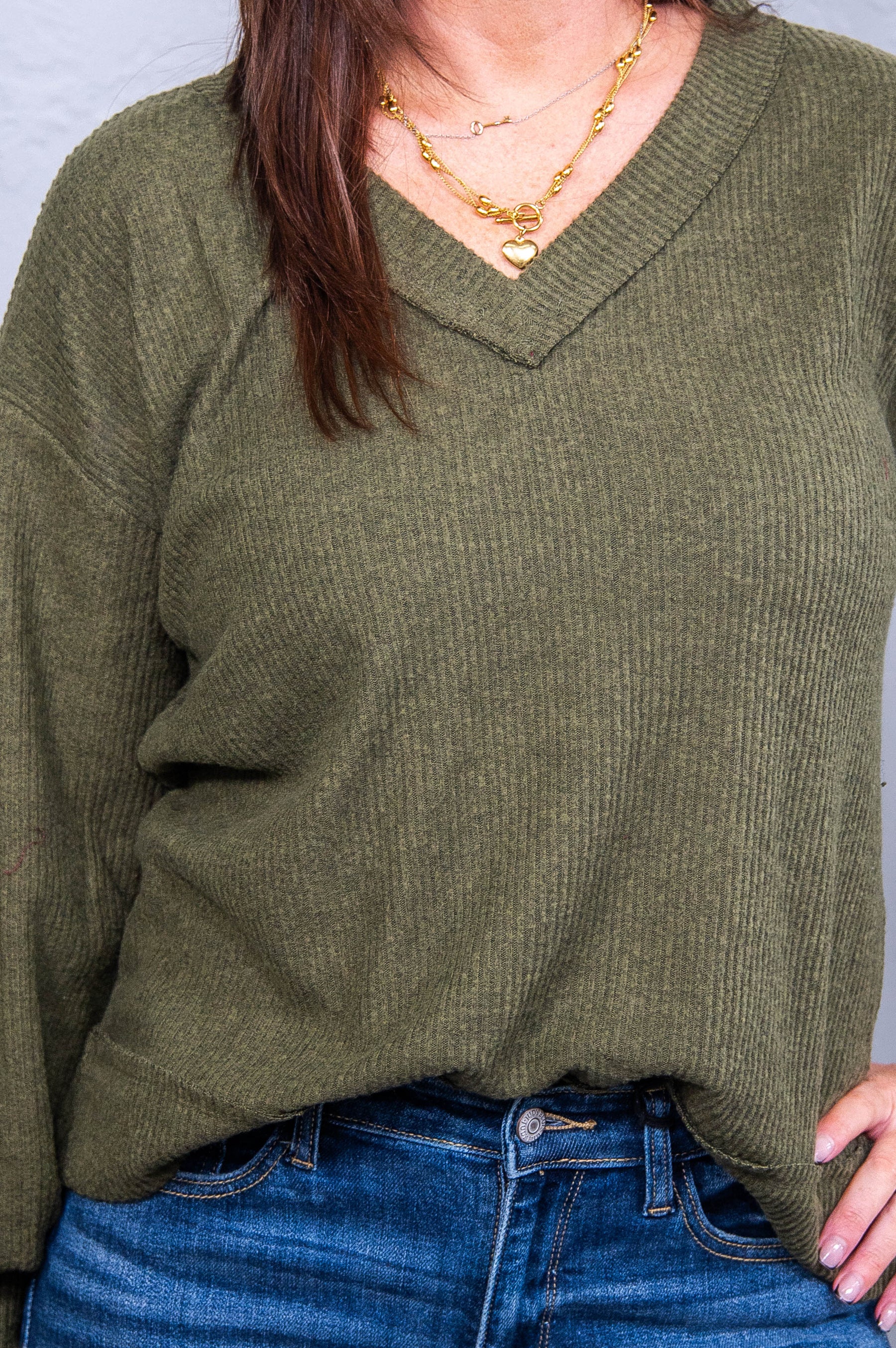 Not Your Average Basic Olive V Neck Top - T10701OL