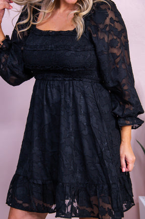 Simply Summer Black Solid Floral Sheer Dress - D5458BK