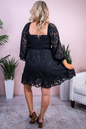 Simply Summer Black Solid Floral Sheer Dress - D5458BK