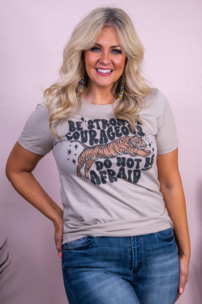 Be Strong & Courageous Heather Tan Graphic Tee - A3466HTN