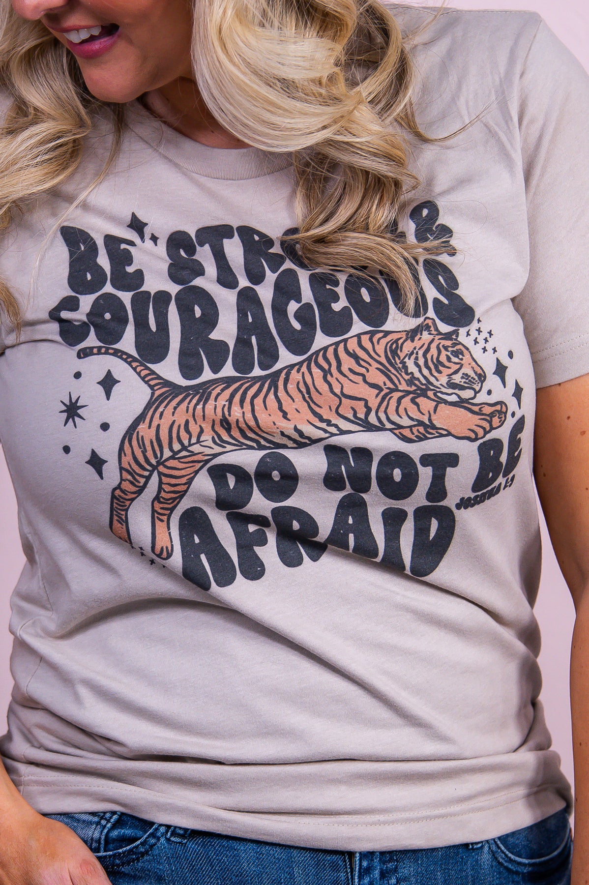 Be Strong & Courageous Heather Tan Graphic Tee - A3466HTN