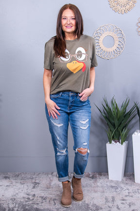 Living For The Holidays Heather Olive Printed Graphic Tee - A3782HOL