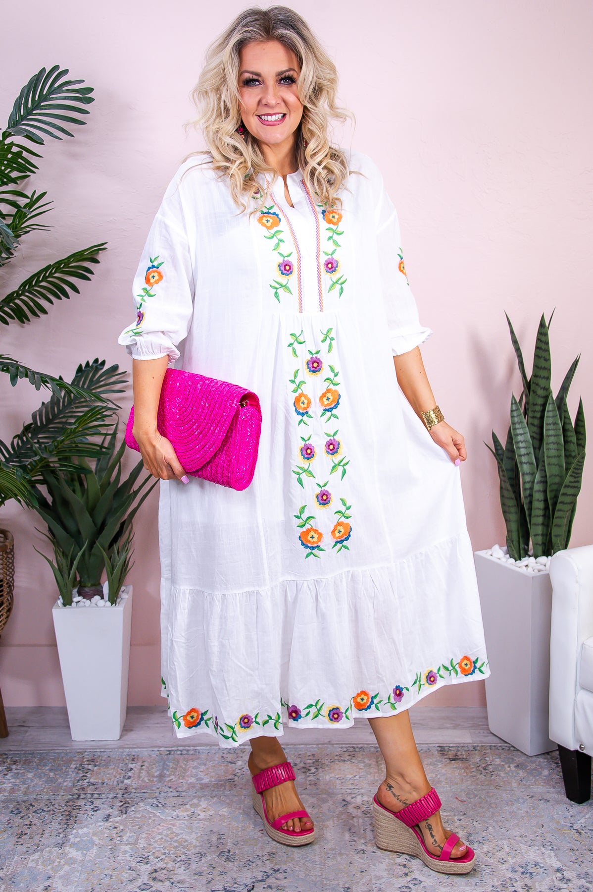 in Loom A Garden for The Angels Off White/Multi Color Floral Embroidered Dress - D5184OW Small