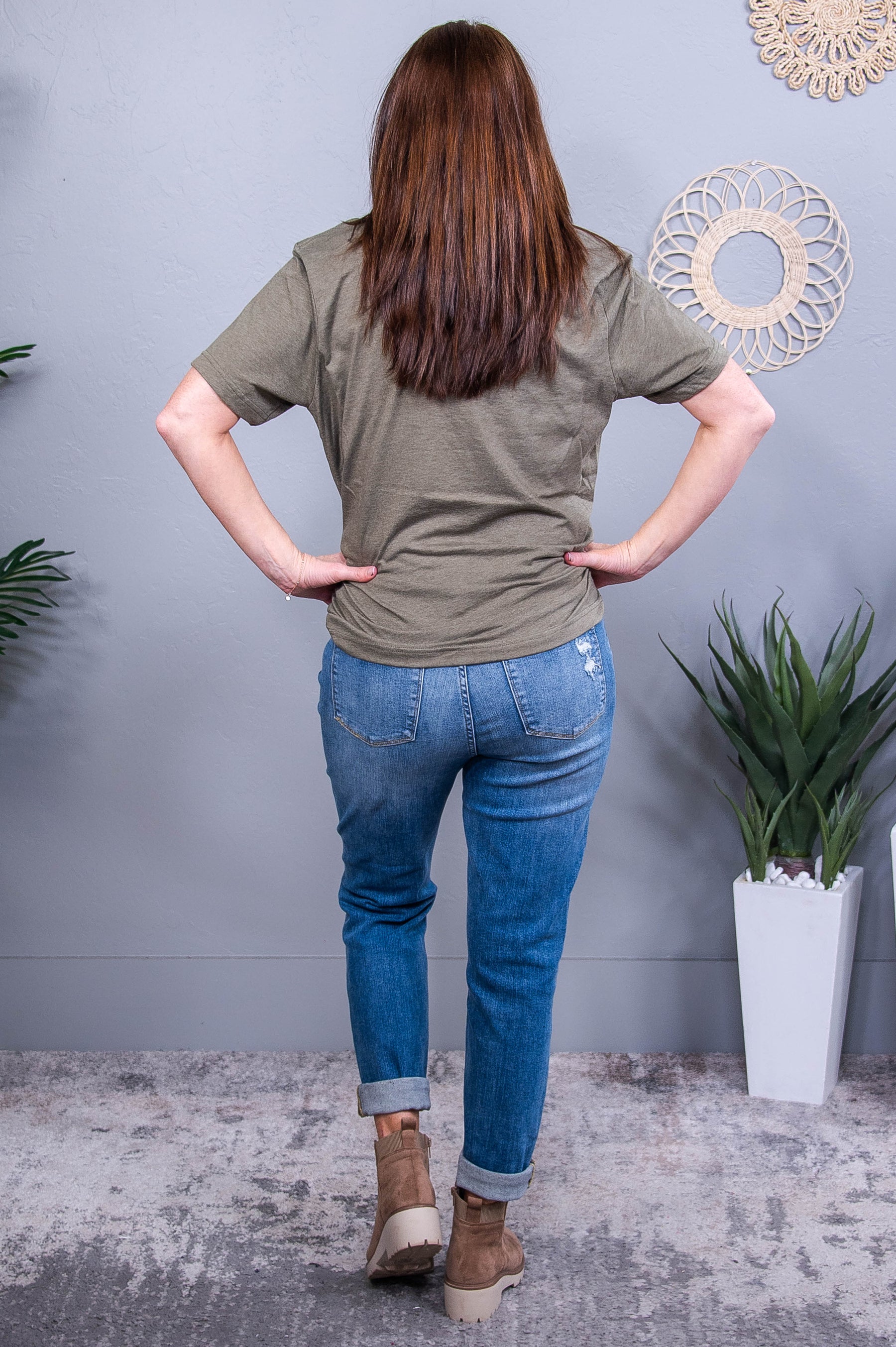 Living For The Holidays Heather Olive Printed Graphic Tee - A3782HOL