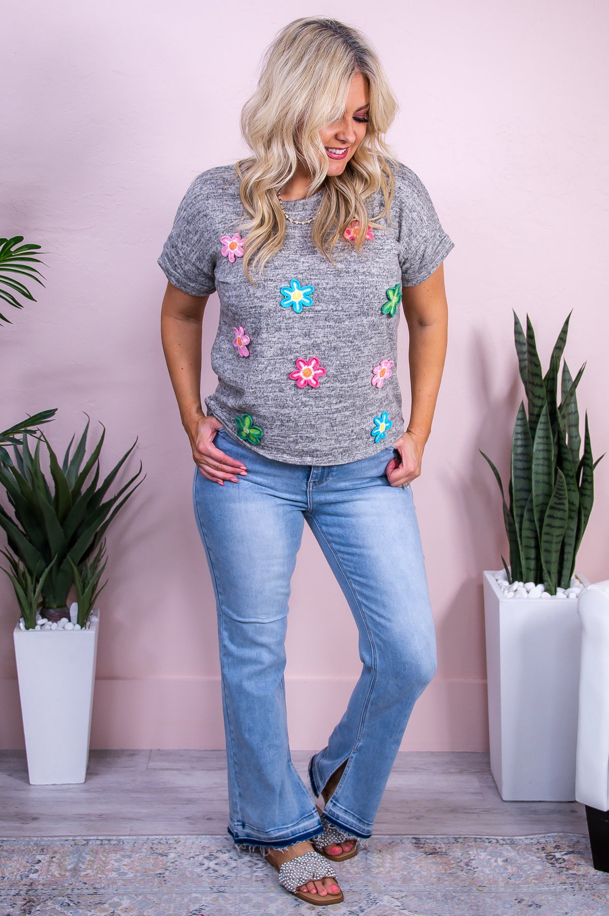 Looking Marvelous Heather Taupe?Multi Color Floral Top - T10032HTA