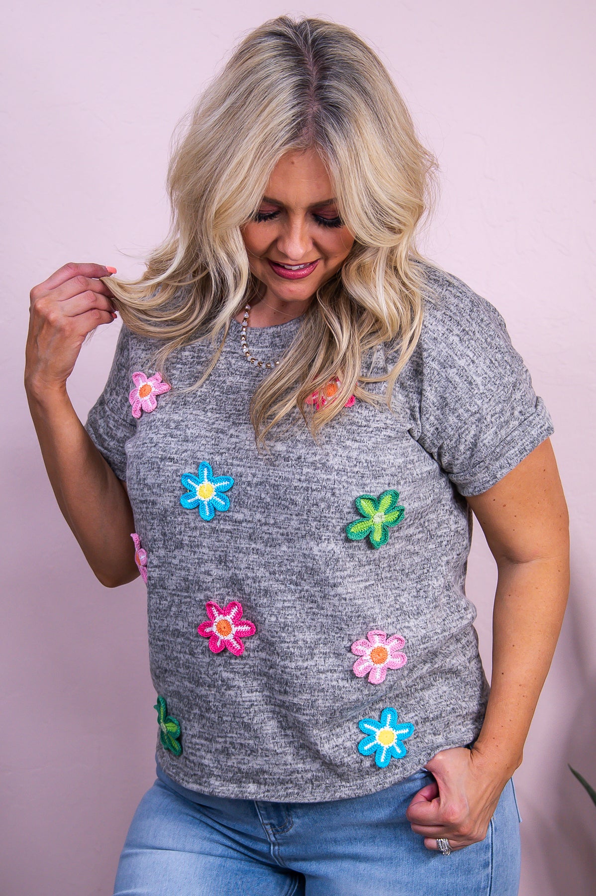 Looking Marvelous Heather Taupe/Multi Color Floral Top - T10032HTA