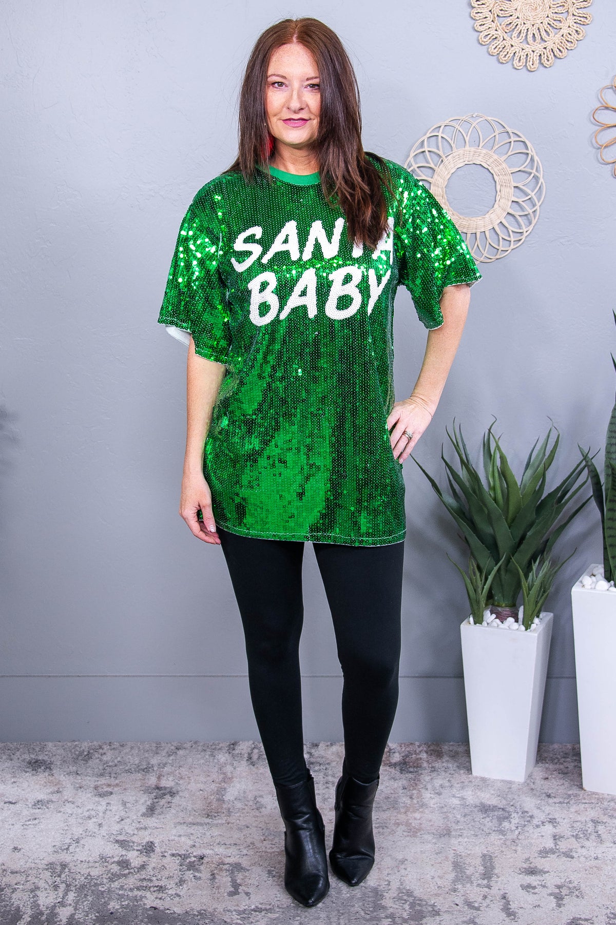 Santa Baby Green/Ivory Sequin Top - T10709GN