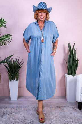 You're Giving Me Butterflies Daily Light Denim V Neck Dress - D5465DN