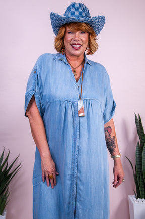 You're Giving Me Butterflies Daily Light Denim V Neck Dress - D5465DN