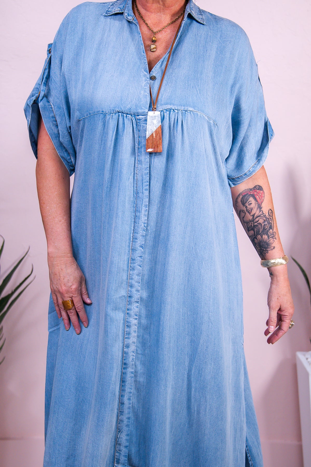 You're Giving Me Butterflies Daily Light Denim V Neck Dress - D5465DN