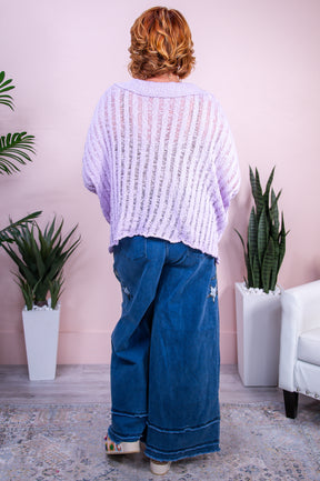 Fool Me Twice Lilac Solid Knitted Asymmetrical Top - T10035LI