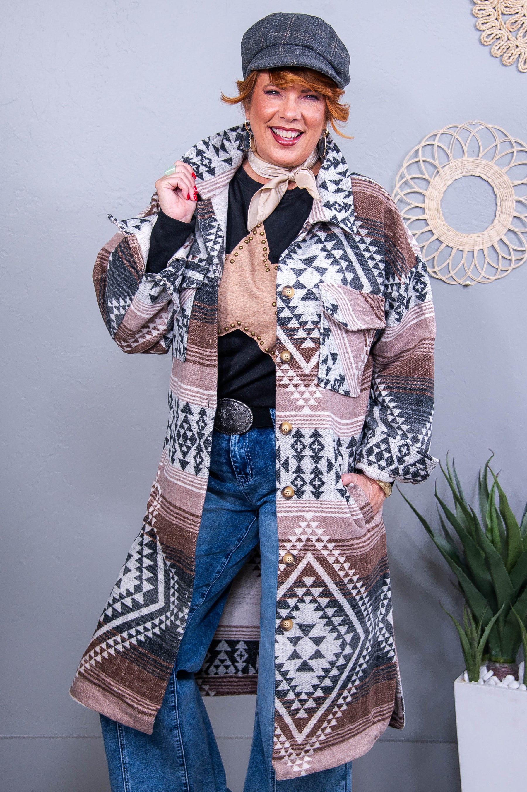 Winter Breeze Ready Black/Multi Color Tribal Jacket - O5664BK