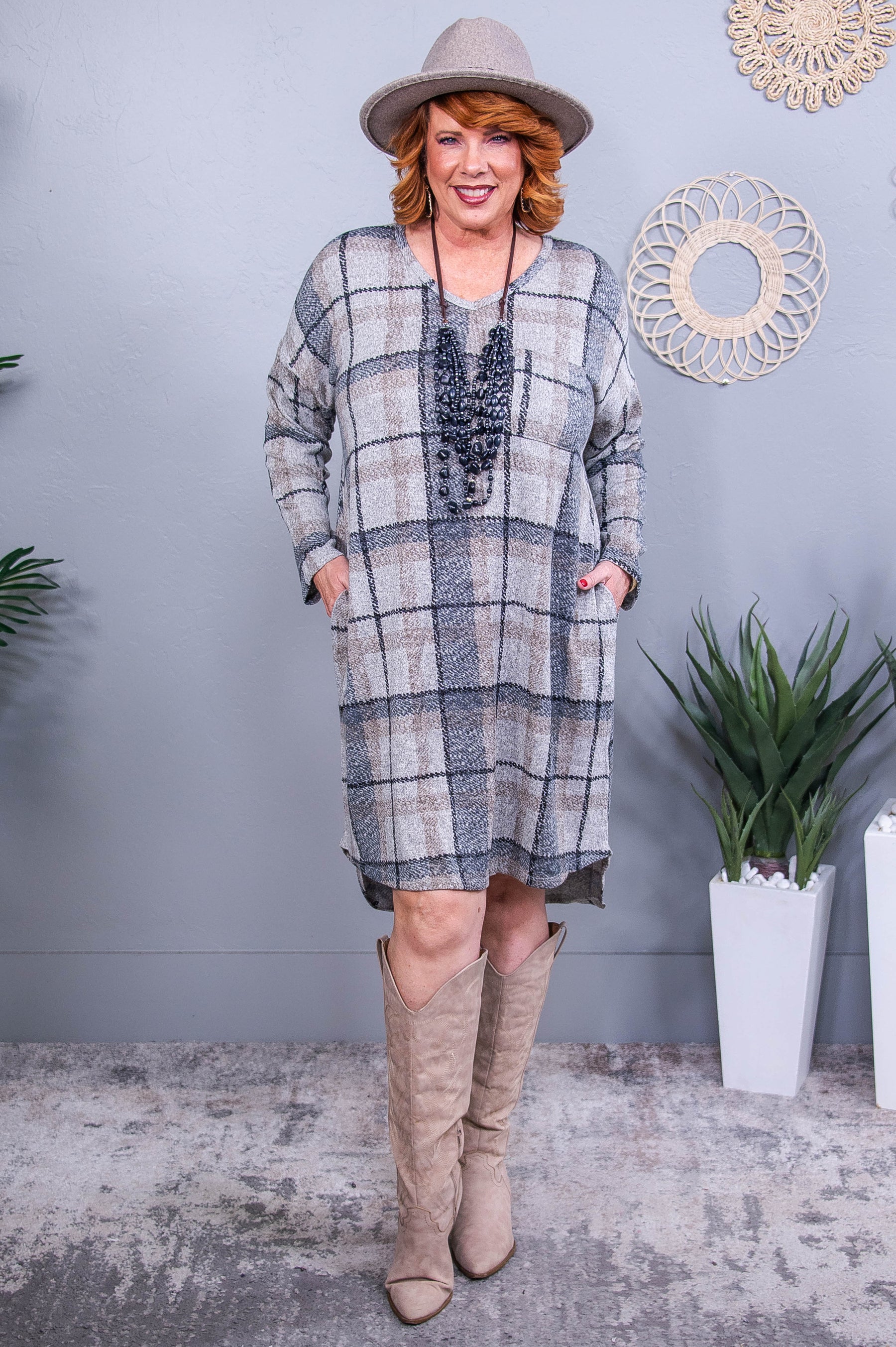 Your My Forever And Always Heather Gray/Multi Color Plaid High-Low Dress - D5573HGR