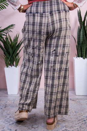 Staying Sassy Gray/Multi Color Plaid/Paint Splatter Palazzo Pants - PNT1653GR