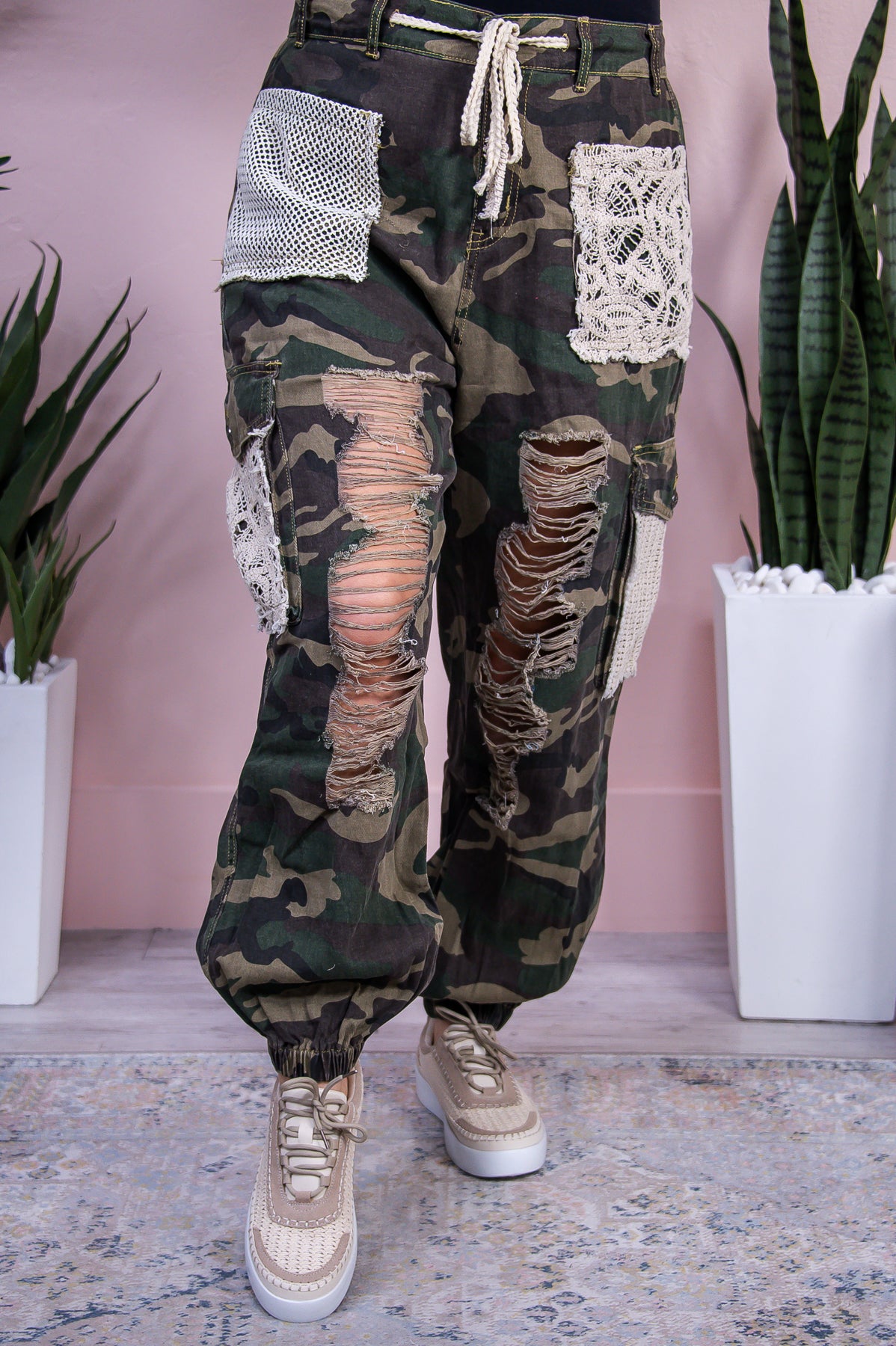 Adriana Olive/Multi Color Camouflage  Distressed Lace Jeans - K1185LDN