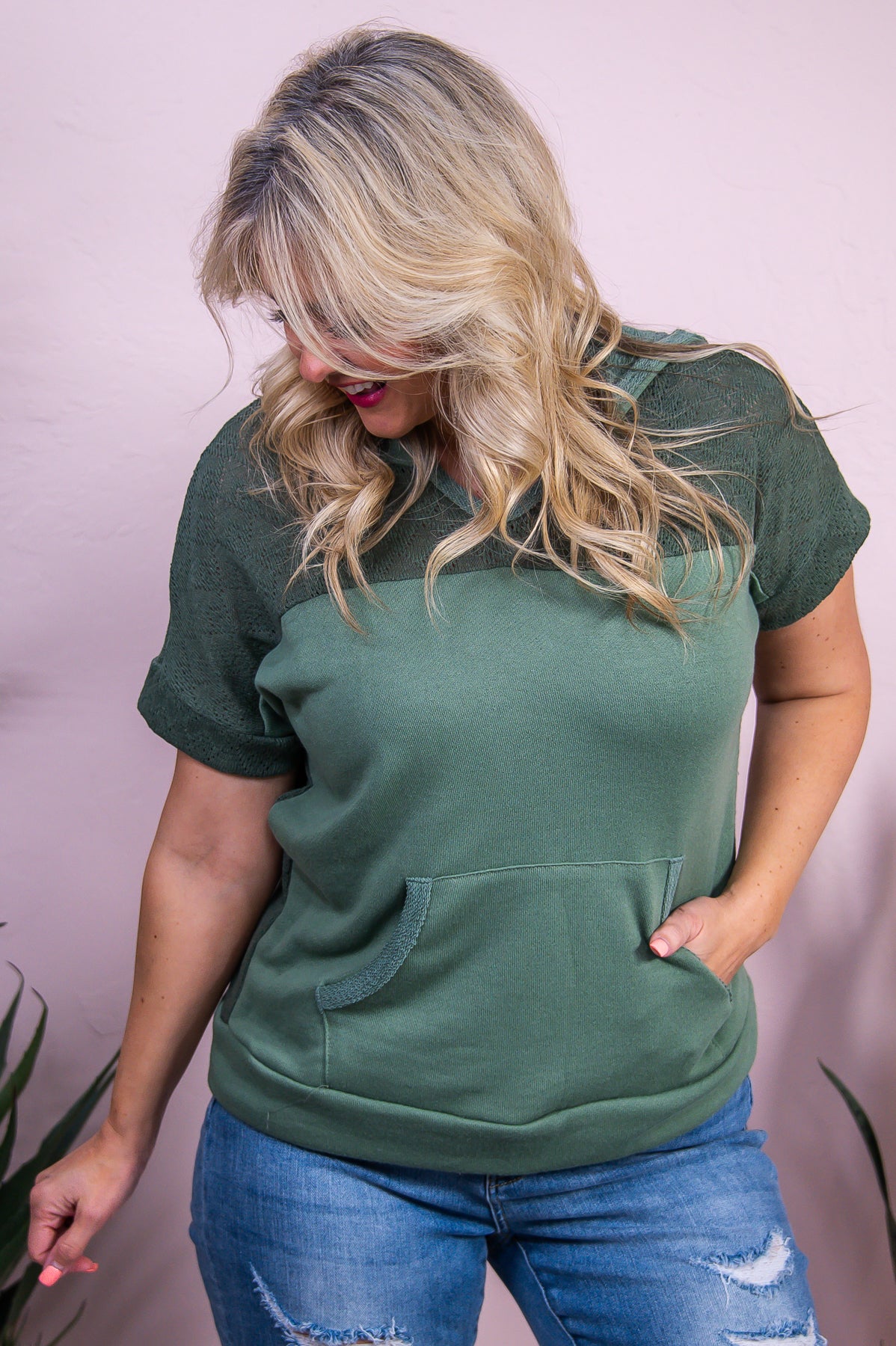 Constantly Adored Olive Solid Hooded Top - T10054OL