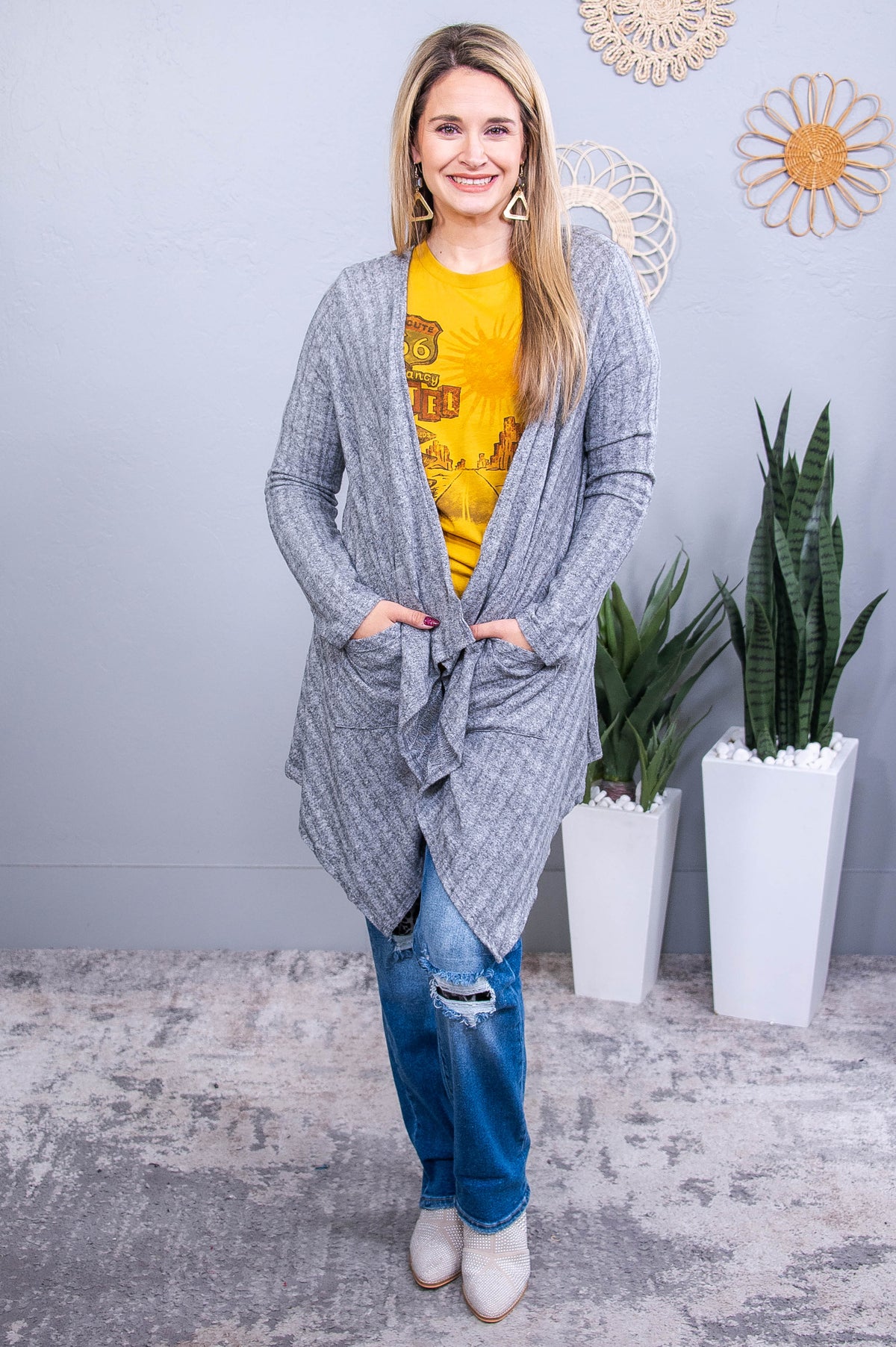 Cuddling By The Fire Heather Gray Asymmetrical Cardigan - O5665HGR