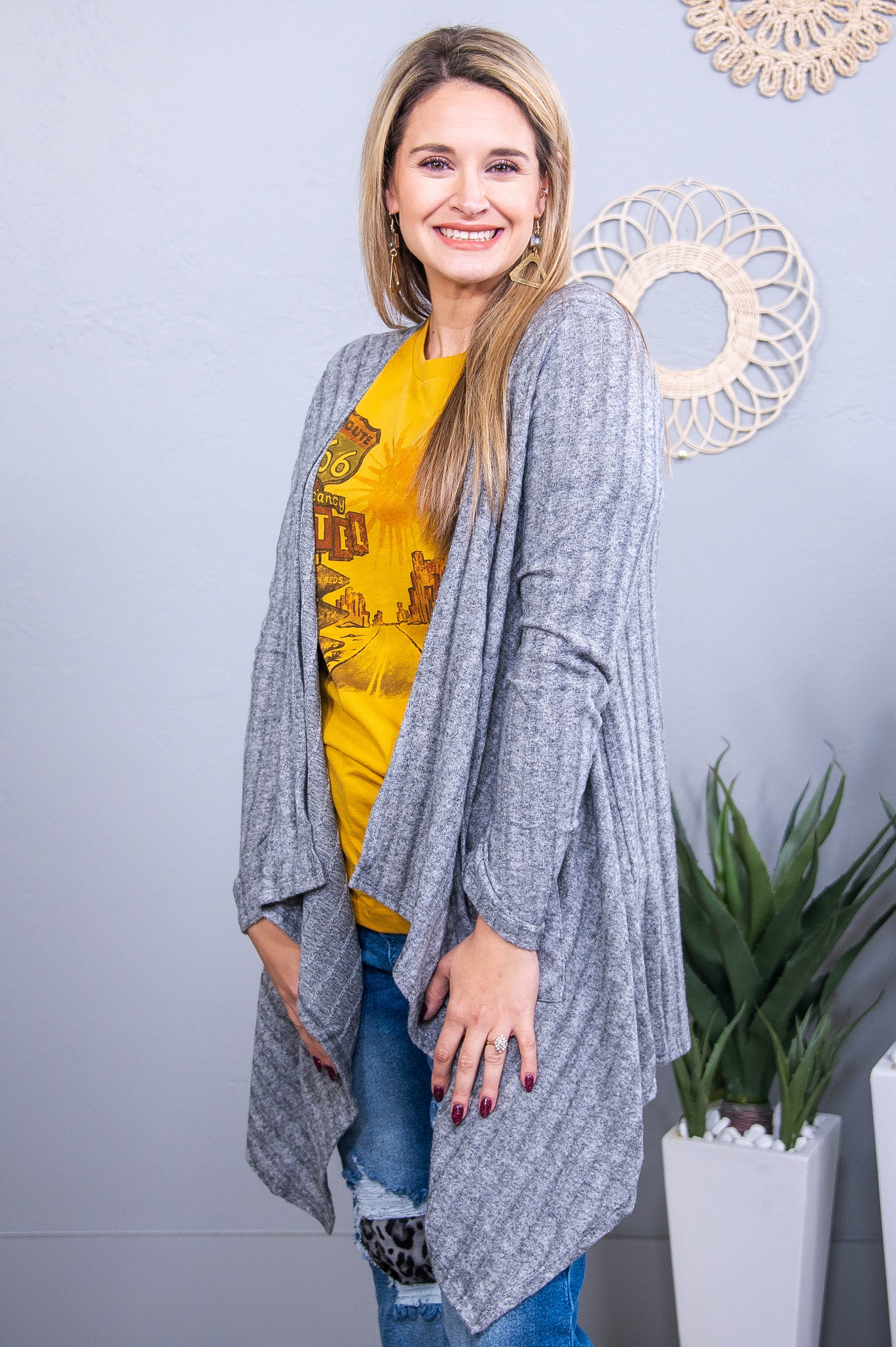 Cuddling By The Fire Heather Gray Asymmetrical Cardigan - O5665HGR