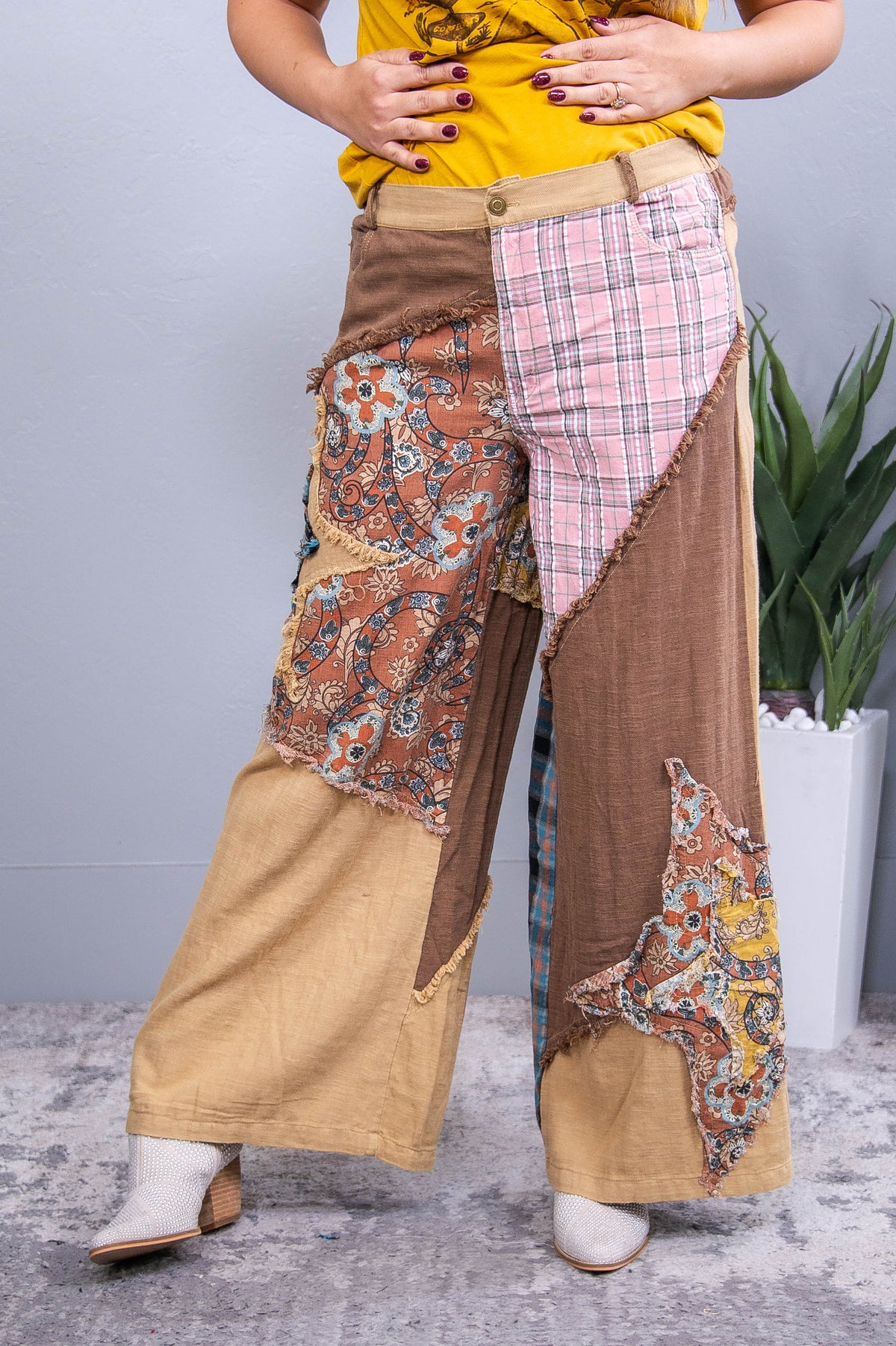 Even The Score Khaki/Multi Color/Pattern Patchwork Pants - PNT1763KH