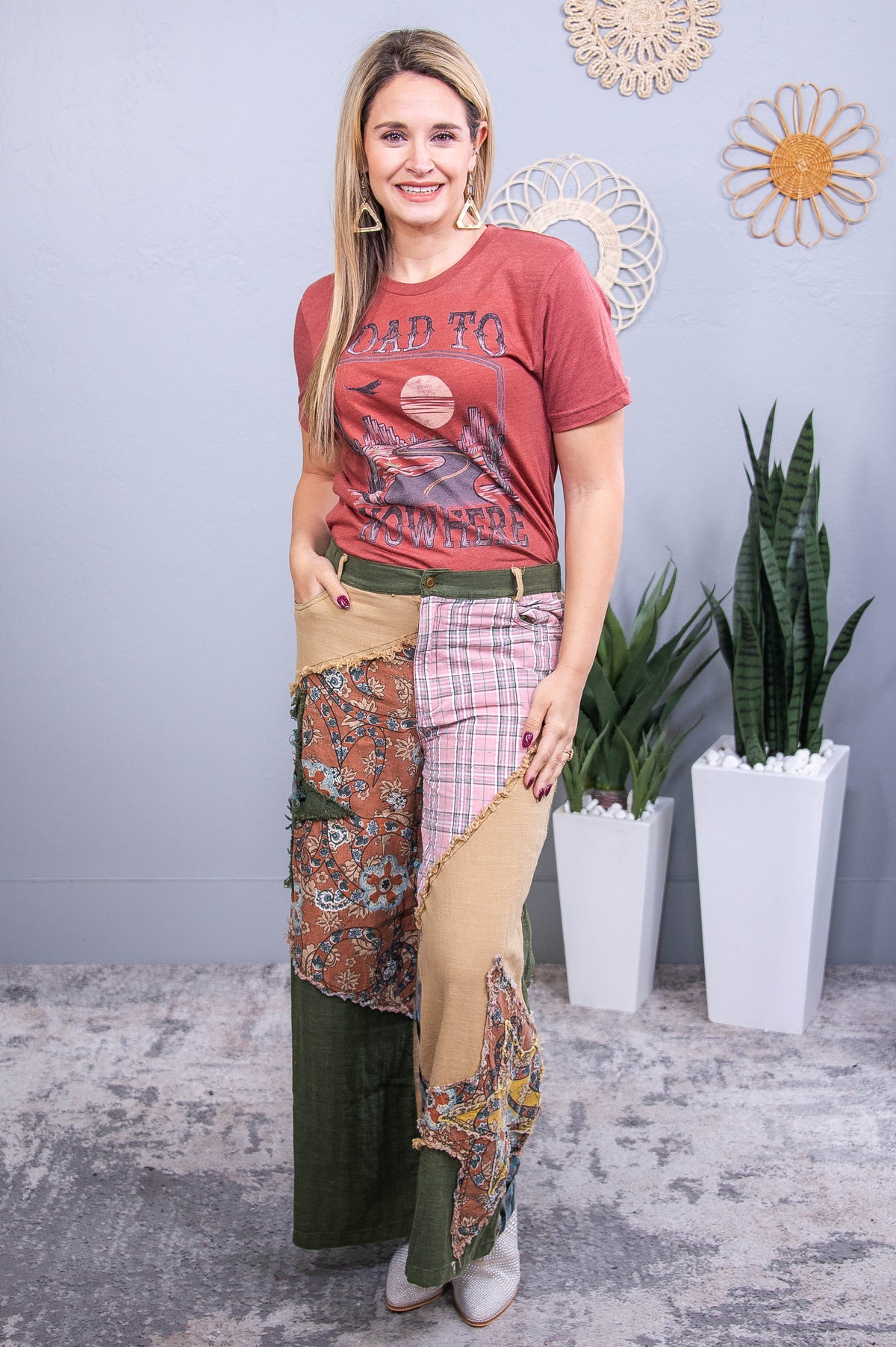 Even The Score Olive/Multi Color/Pattern Patchwork Pants - PNT1764OL