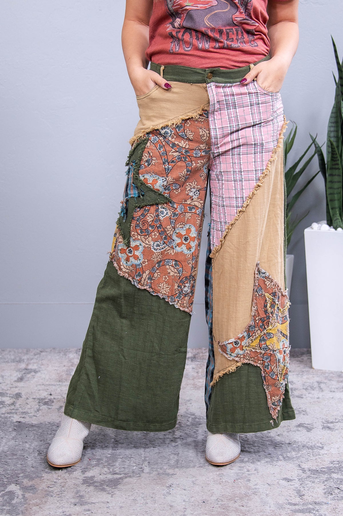 Even The Score Olive/Multi Color/Pattern Patchwork Pants - PNT1764OL