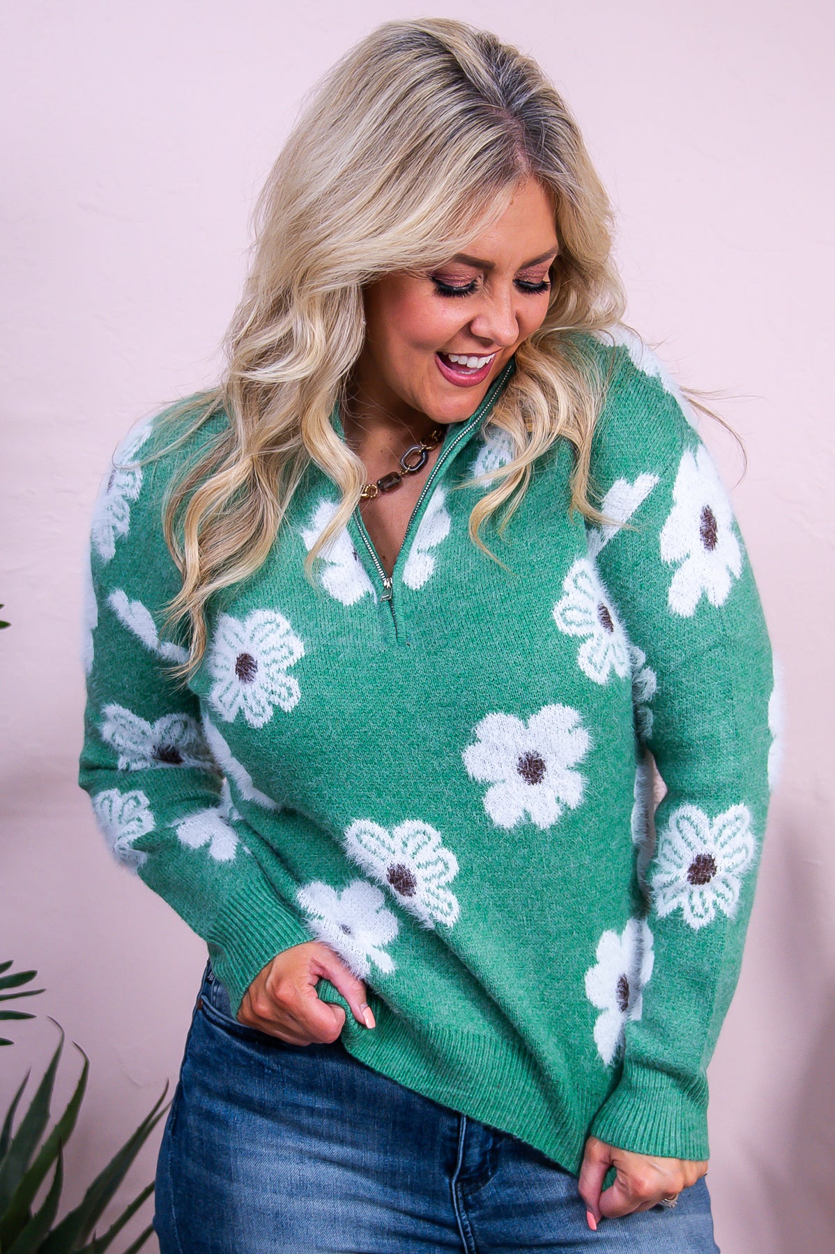 Made Me Realize Green/Ivory Floral Knitted Sweater Top - T10057GN