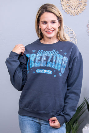 Literally Freezing Charcoal Gray Graphic Sweatshirt - A3838CG