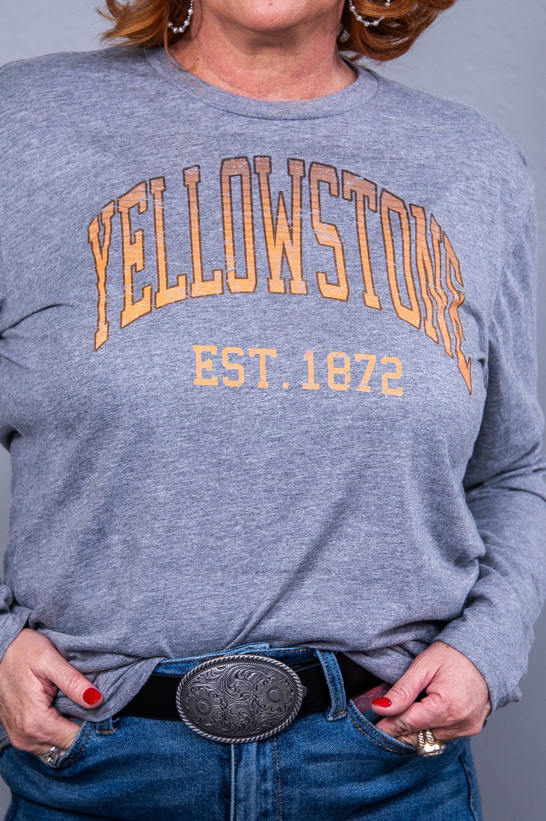 Yellowstone Premium Heather Gray Long Sleeve Graphic Tee - A3822PHG