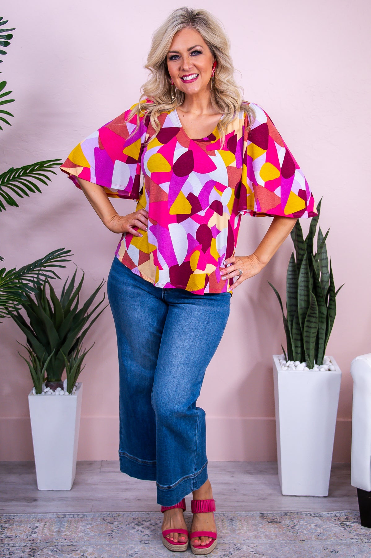 Lost Your Chance Hot Pink/Multi Color Geometrical Top - T10075HPK
