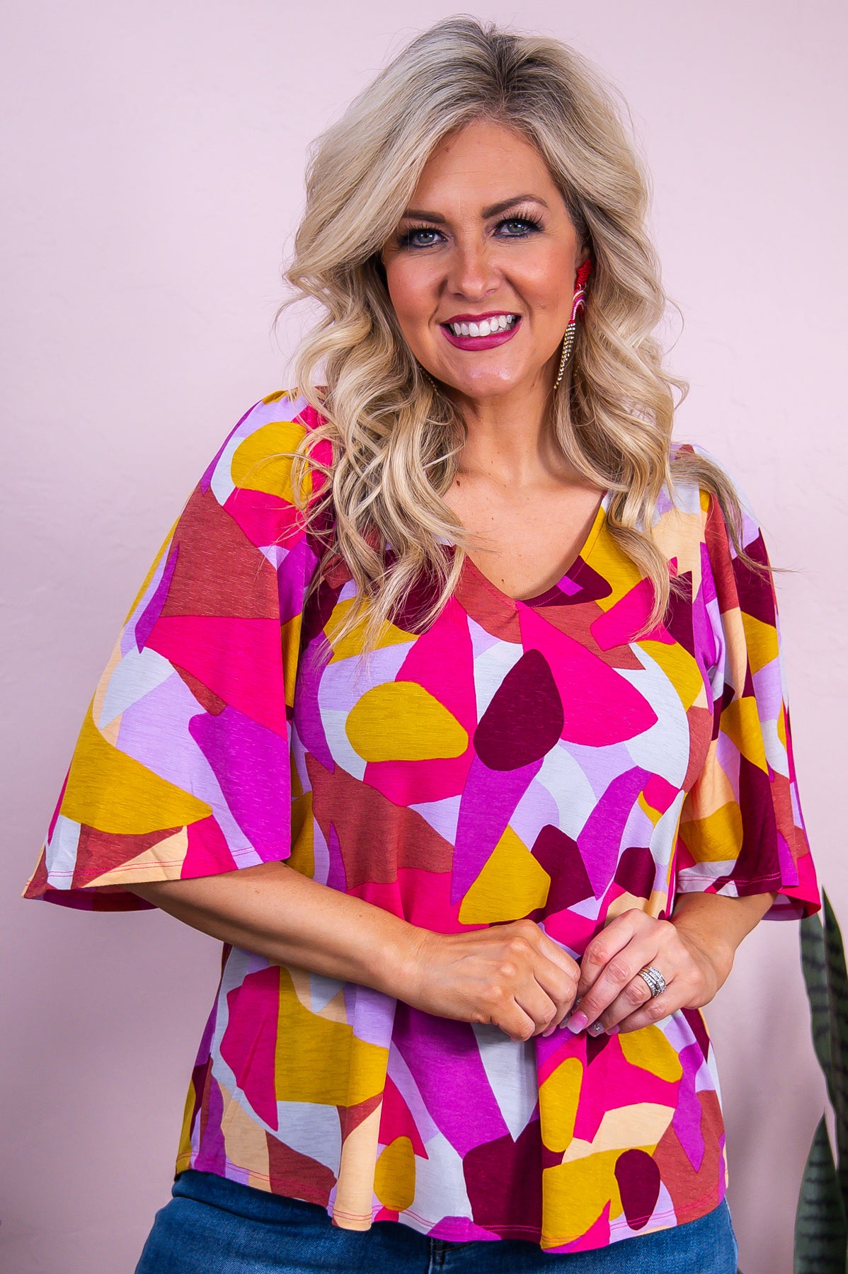 Lost Your Chance Hot Pink/Multi Color Geometrical Top - T10075HPK