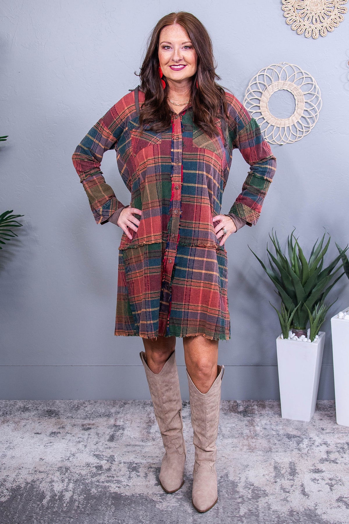 Just To See You Smile Red/Multi Color Plaid Hooded Dress - D5574RD