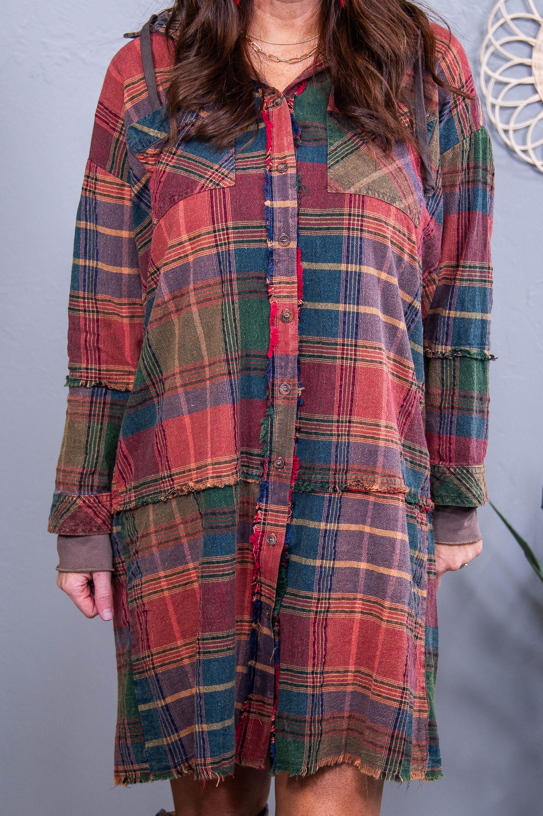 Just To See You Smile Red/Multi Color Plaid Hooded Dress - D5574RD