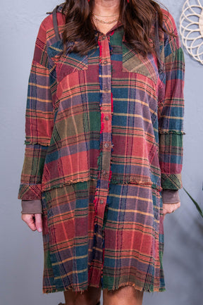 Just To See You Smile Red/Multi Color Plaid Hooded Dress - D5574RD